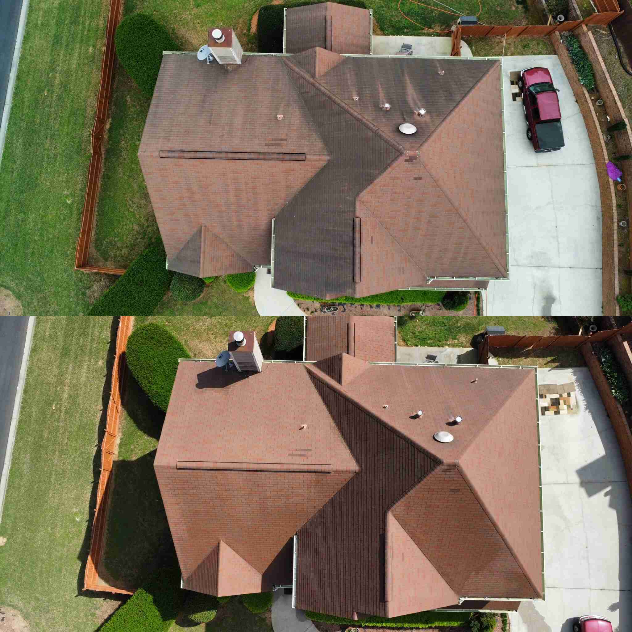 soft wash roof cleaning before and after