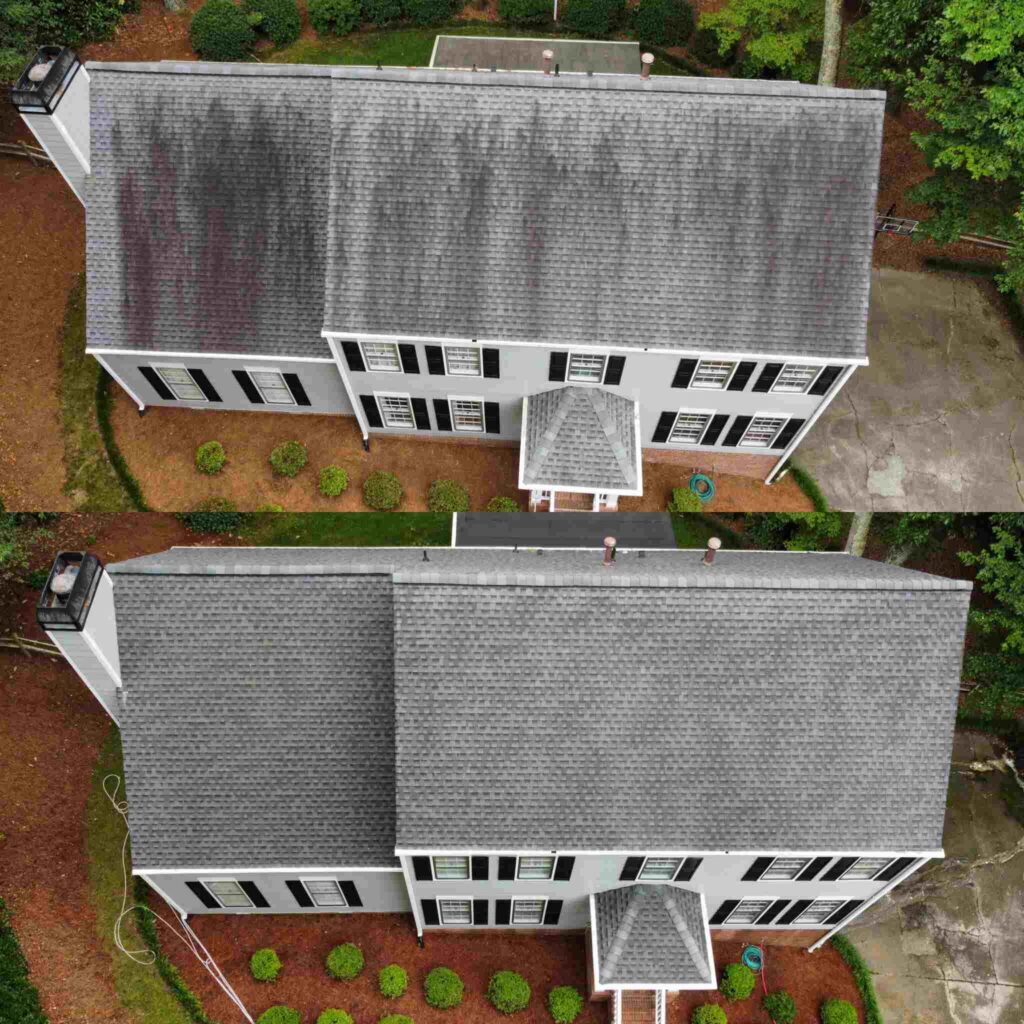 soft wash roof cleaning before and after