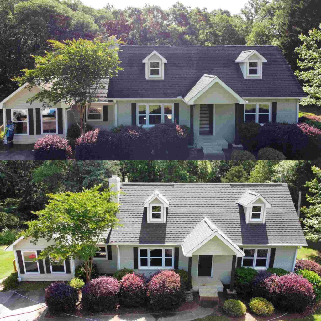 soft wash roof cleaning before and after