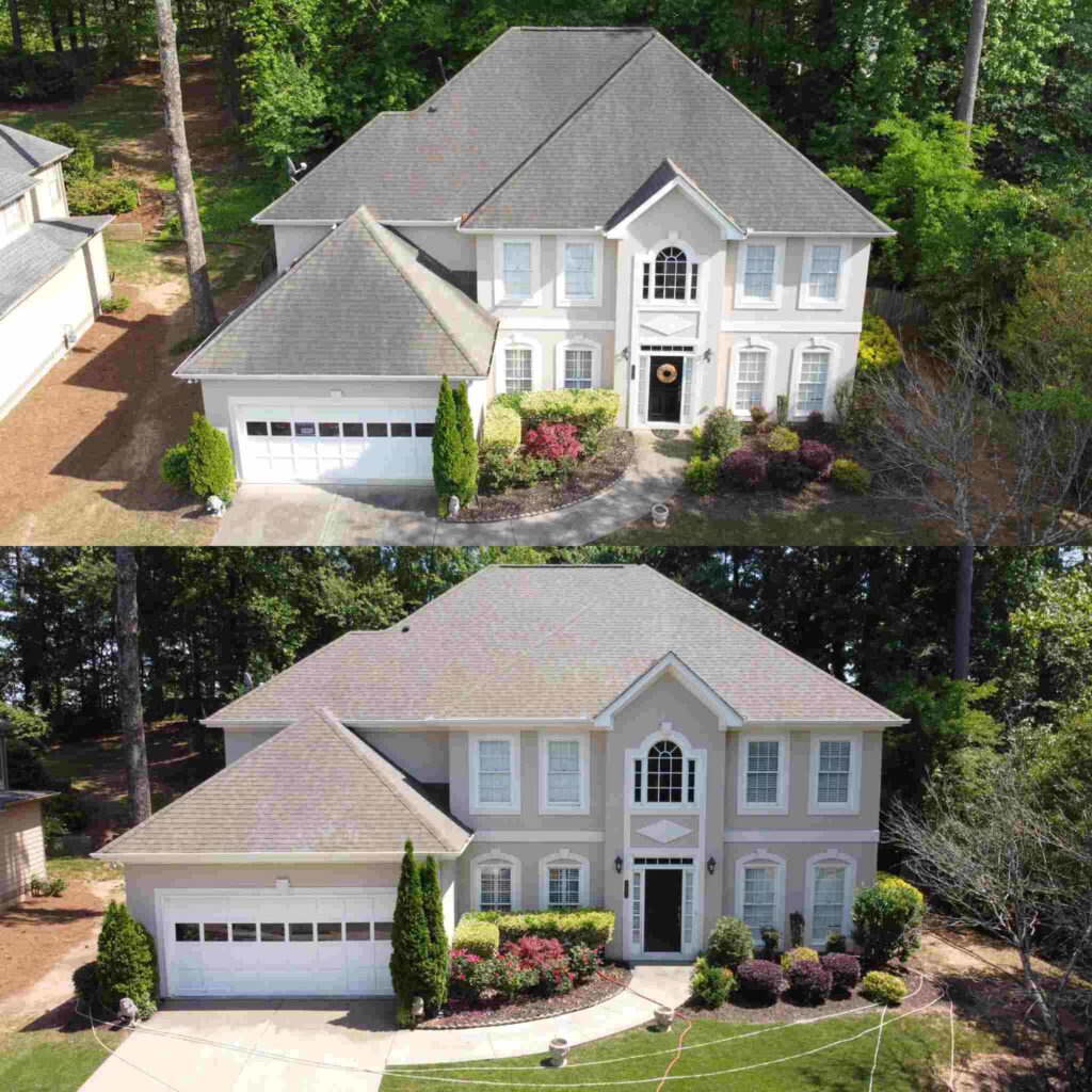 soft wash roof cleaning before and after