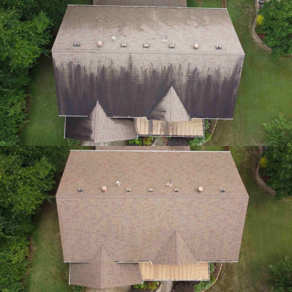 soft wash roof cleaning before and after