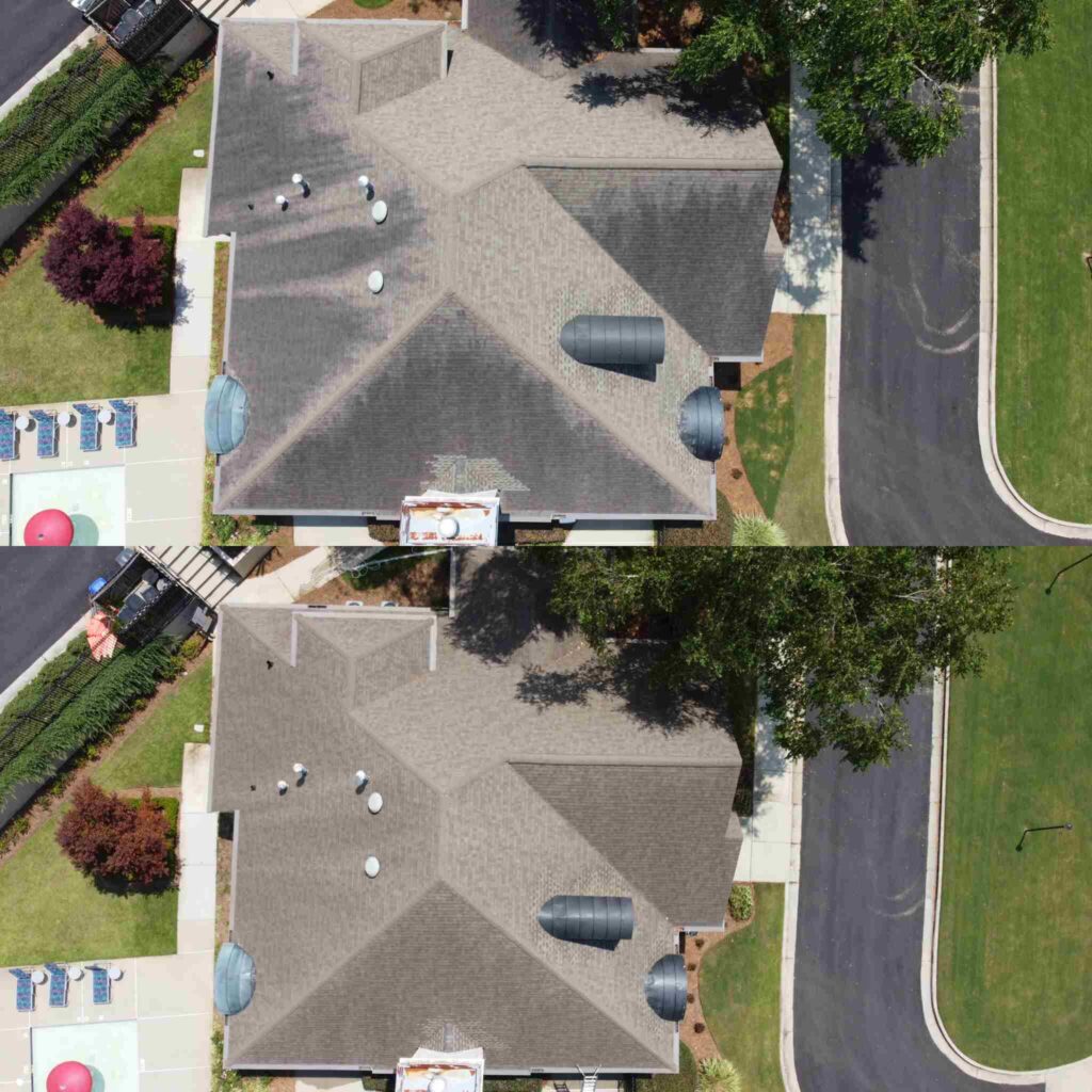 soft wash roof cleaning before and after